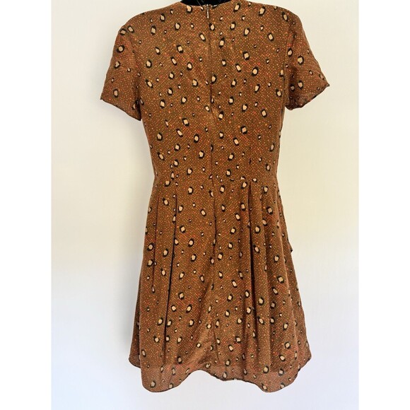Slate & Willow Women’s 100% Silk Faux Wrap Dress Brown Animal Spots Size 4 - Picture 4 of 6